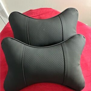 Set of 2 Premium Black PU Leather Car Neck Pillows